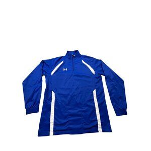 Under Armour Mens Medium Blue & White Loose Fit Pullover Jacket Coach Baseball